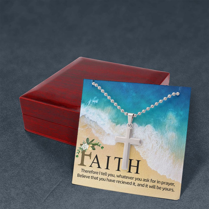 Faith | Therefore I Tell You - Stainless Cross Necklace with Ball Chain