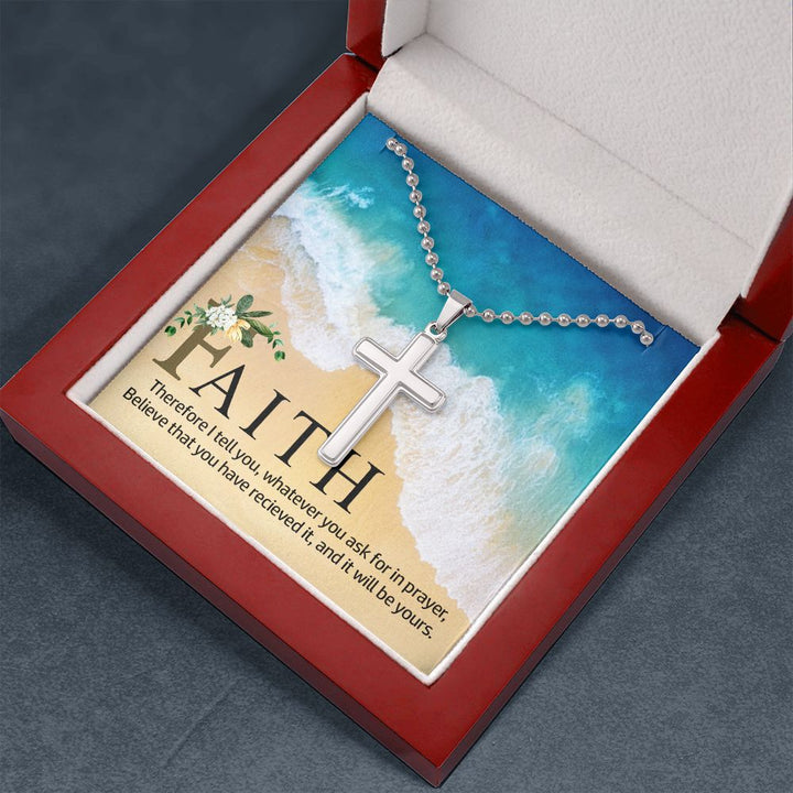 Faith | Therefore I Tell You - Stainless Cross Necklace with Ball Chain