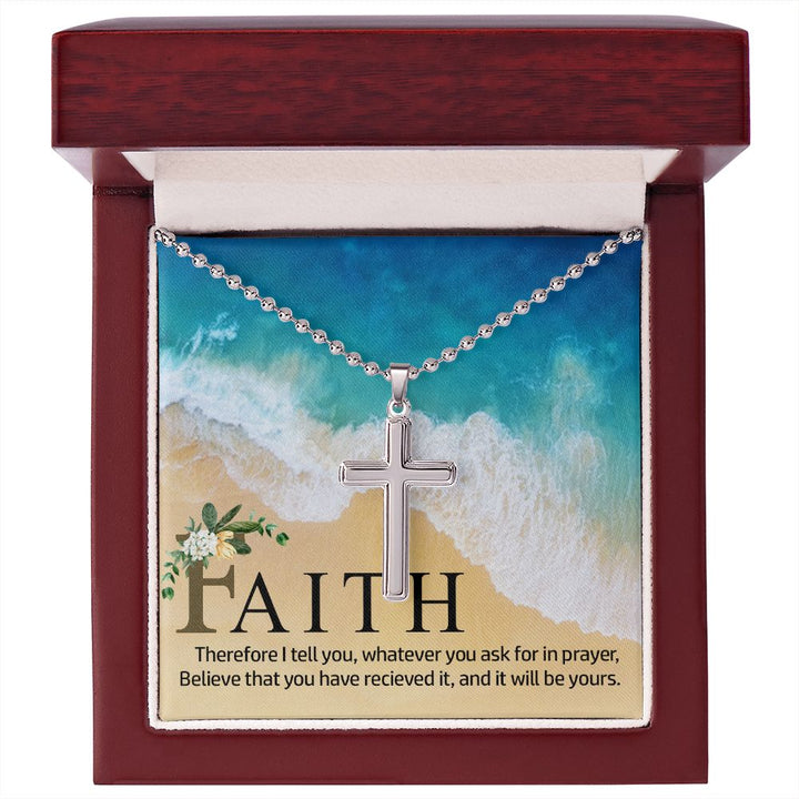 Faith | Therefore I Tell You - Stainless Cross Necklace with Ball Chain