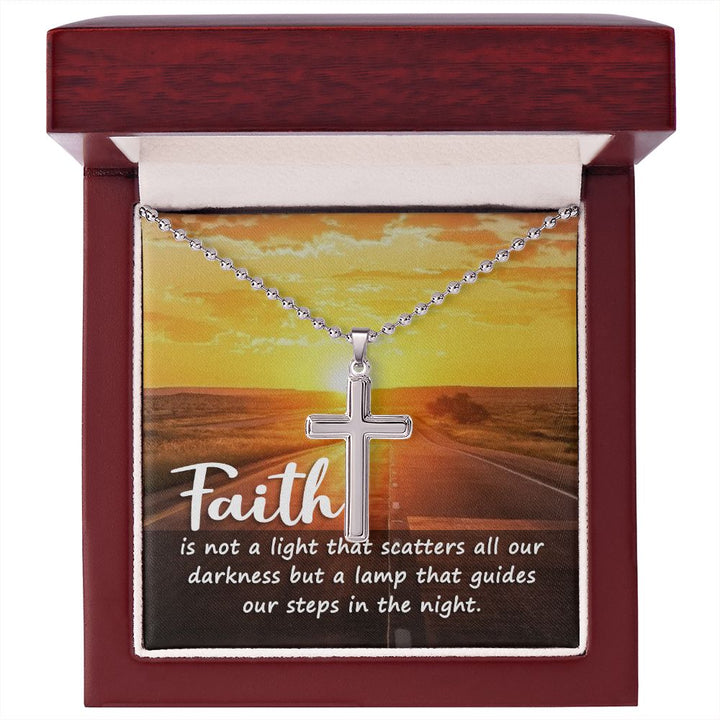 Faith | Faith is a lamp of all our darkness - Stainless Cross Necklace with Ball Chain