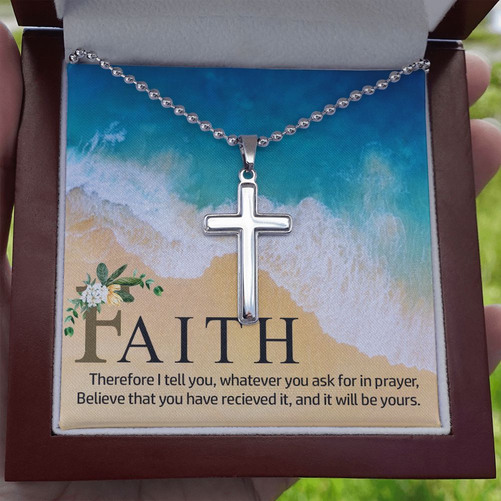 Faith | Therefore I Tell You - Stainless Cross Necklace with Ball Chain
