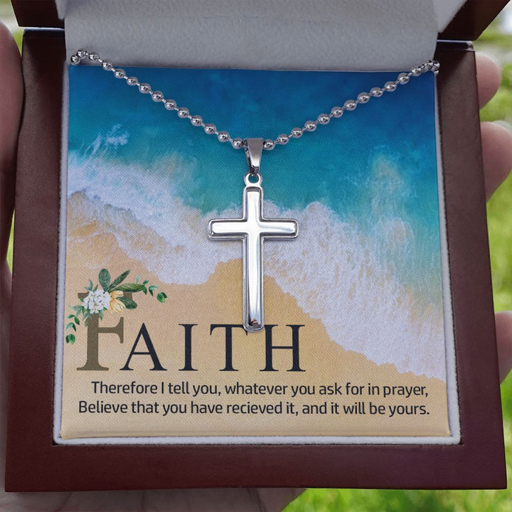 Faith | Therefore I Tell You - Stainless Cross Necklace with Ball Chain