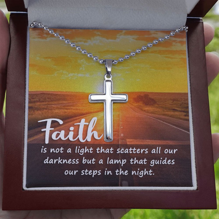 Faith | Faith is a lamp of all our darkness - Stainless Cross Necklace with Ball Chain