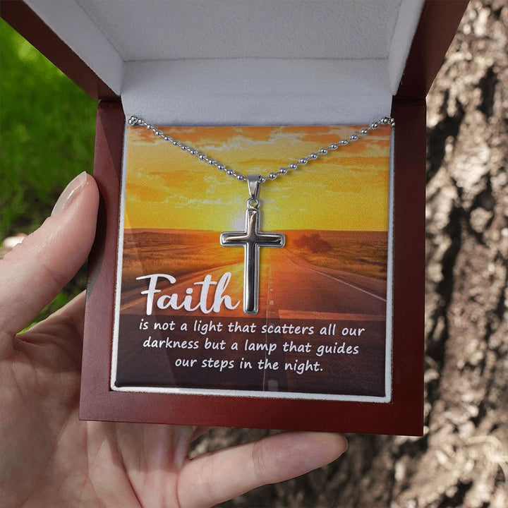 Faith | Faith is a lamp of all our darkness - Stainless Cross Necklace with Ball Chain