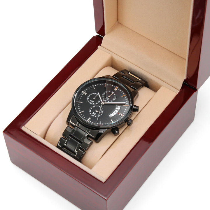 I Hooked The Best Dad - Engraved Design Black Chronograph Watch