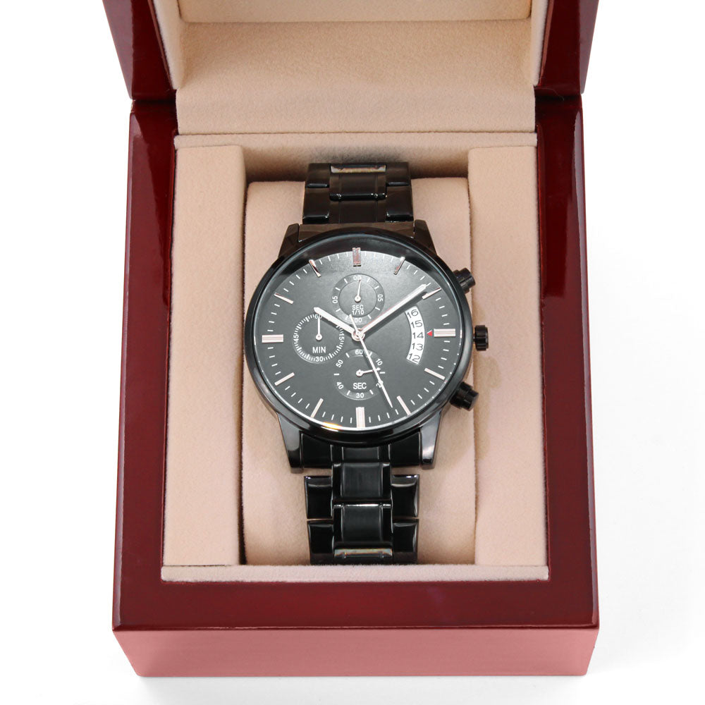 I Hooked The Best Dad - Engraved Design Black Chronograph Watch