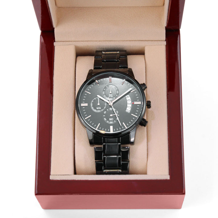 I Hooked The Best Dad - Engraved Design Black Chronograph Watch