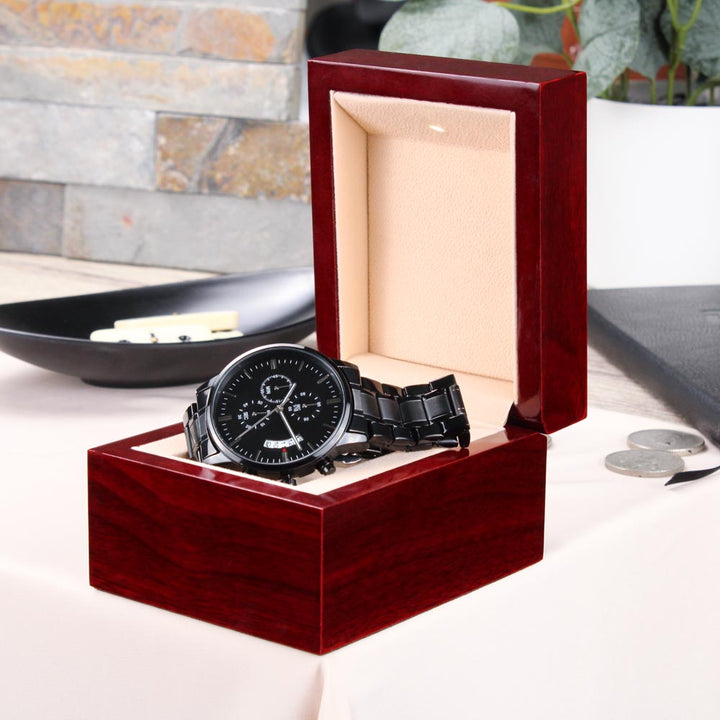 I Hooked The Best Dad - Engraved Design Black Chronograph Watch