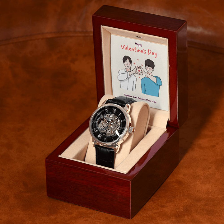 Happy Valentine's Day | Together is my favorite place to be LGBTQ for Men - Men's Openwork Watch