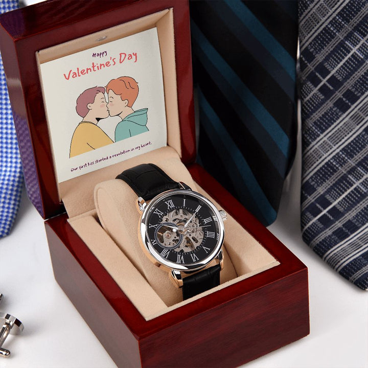 Happy Valentine's Day | Our Love is Limitless LGBTQ for Men - Men's Openwork Watch