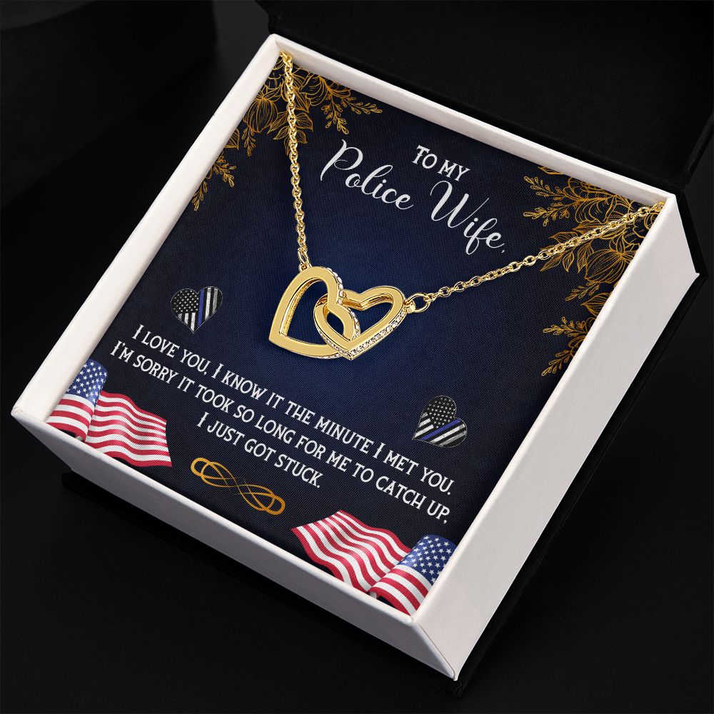 To My Police Wife | You are the Backbone of the Force - Interlocking Hearts Necklace