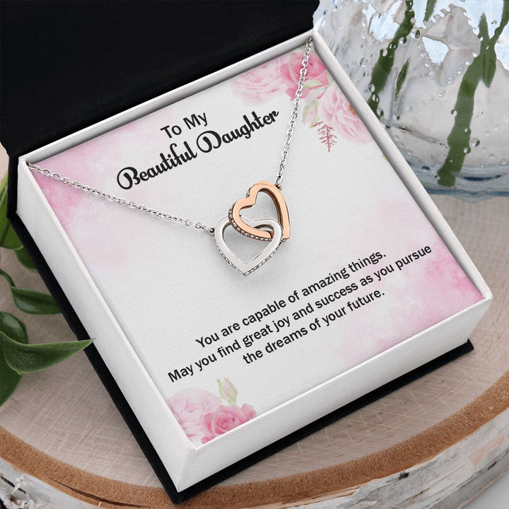 To My Beautiful Daughter | Graduate: A Step Towards Success! - Interlocking Hearts Necklace