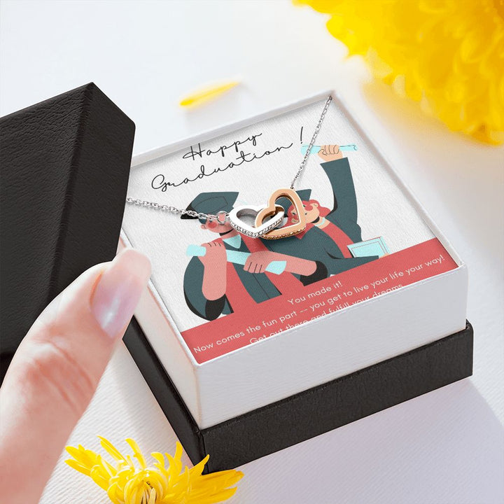 Happy Graduation | Proudly Commending You - Interlocking Hearts Necklace