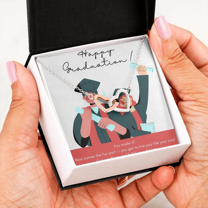 Happy Graduation | Proudly Commending You - Interlocking Hearts Necklace