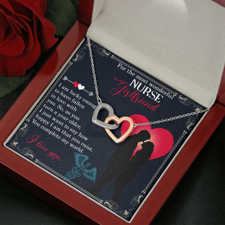 For the most wonderful Nurse Girlfriend | I am lucky enough to have fallen in love with you - Interlocking Hearts Necklace