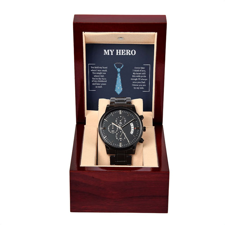 Happy Father's Day | Dad my Hero - Black Chronograph Watch