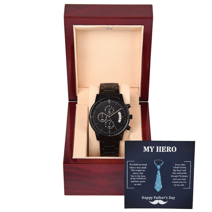 Happy Father's Day | Dad my Hero - Black Chronograph Watch