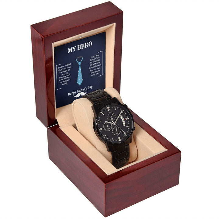 Happy Father's Day | Dad my Hero - Black Chronograph Watch