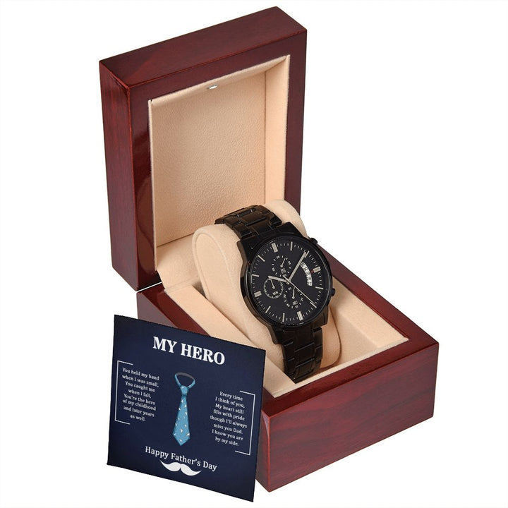 Happy Father's Day | Dad my Hero - Black Chronograph Watch