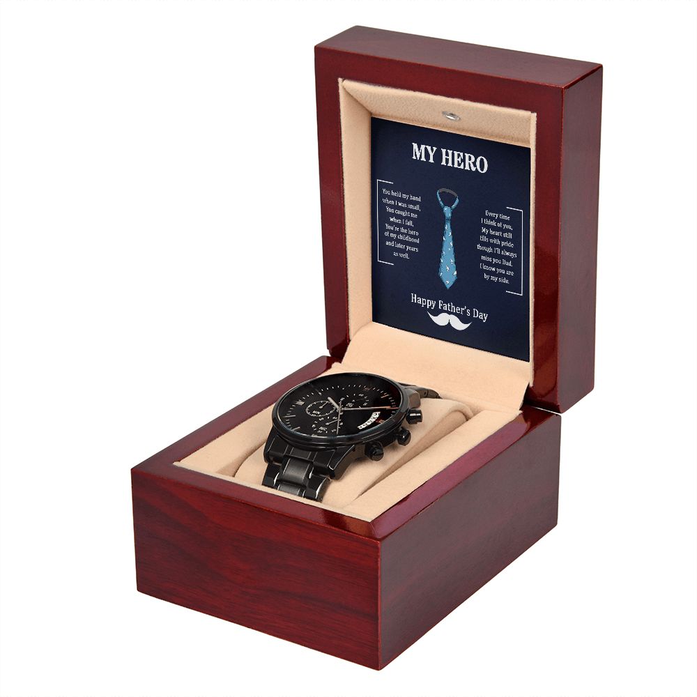 Happy Father's Day | Dad my Hero - Black Chronograph Watch