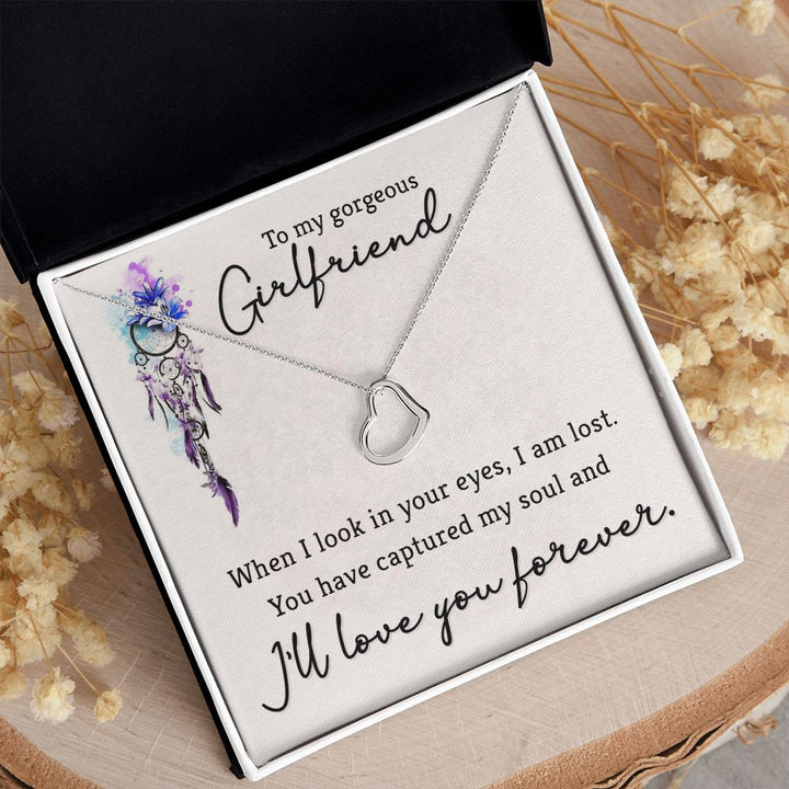 To My Gorgeous Girlfriend | When I look in your eyes - Delicate Heart Necklace