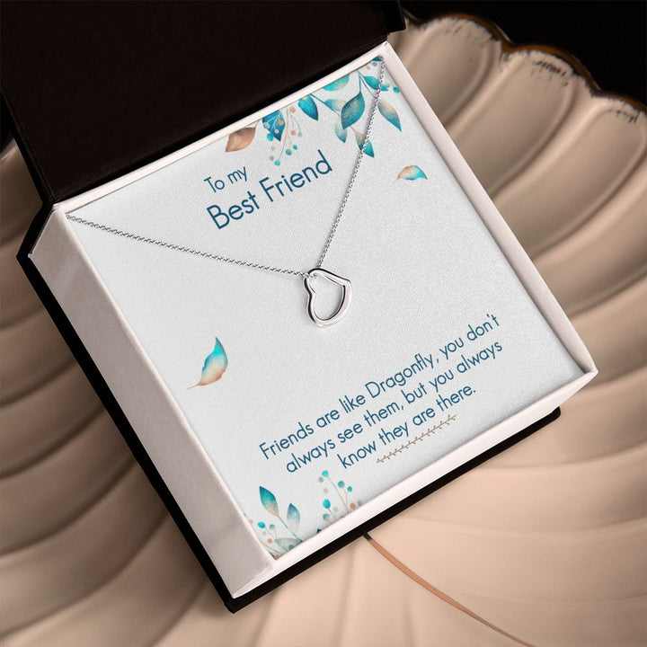 To My Best Friend | Friends are like Dragonfly - Delicate Heart Necklace