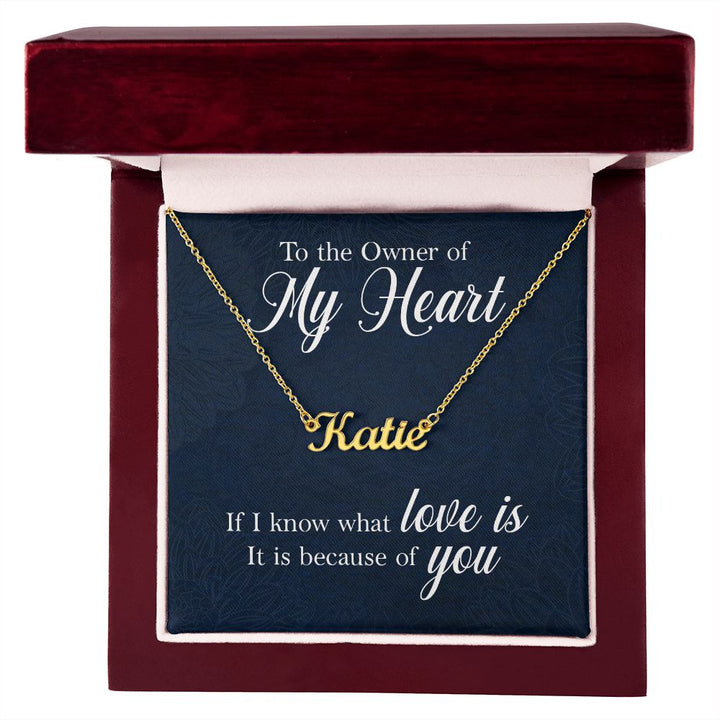 To the Owner of my Heart | I know what love is because of you - Personalized Name Necklace