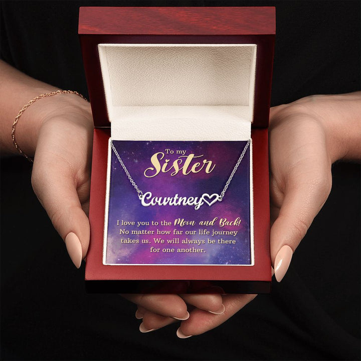 To My Sister | I love you to the moon and back - Heart Name Necklace