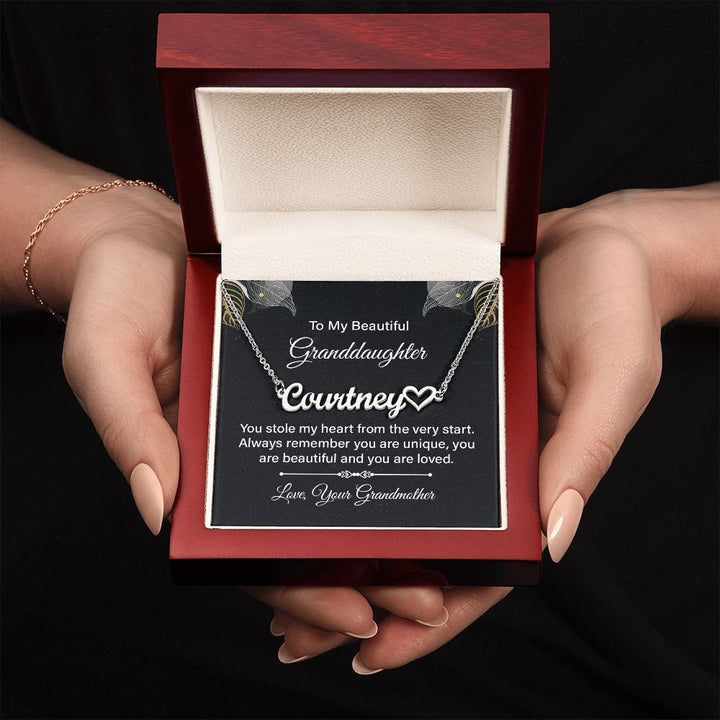 To My Beautiful Granddaughter | You stole my heart from the very start - Heart Name Necklace