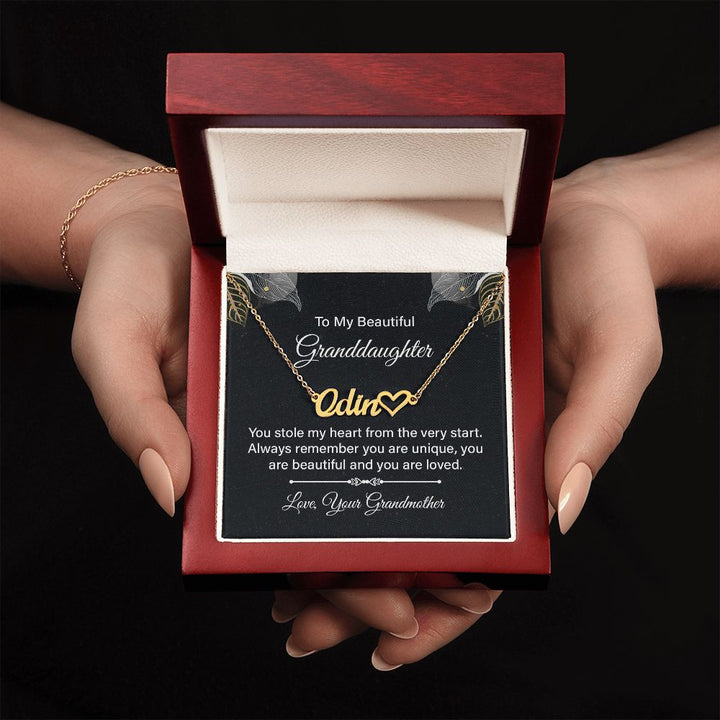 To My Beautiful Granddaughter | You stole my heart from the very start - Heart Name Necklace