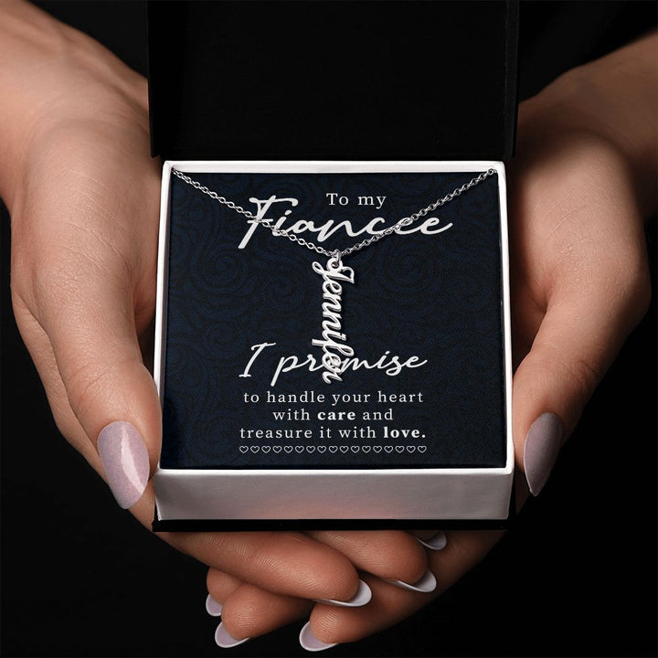 To My Fiancée | Treasure it with Love -  Personalized Vertical Name Necklace