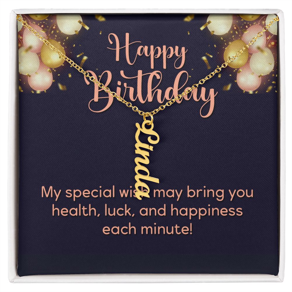 Happy Birthday | My Special Wish - Personalized Vertical Name Necklace