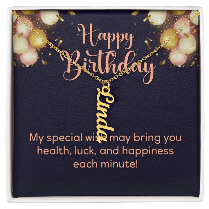 Happy Birthday | My Special Wish - Personalized Vertical Name Necklace