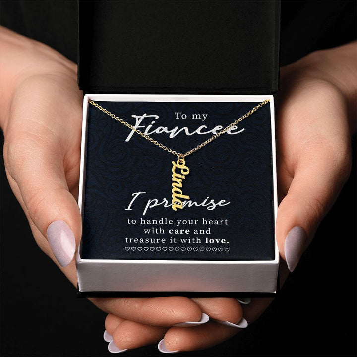 To My Fiancée | Treasure it with Love -  Personalized Vertical Name Necklace