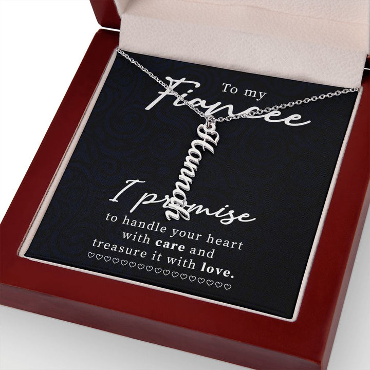 To My Fiancée | Treasure it with Love -  Personalized Vertical Name Necklace