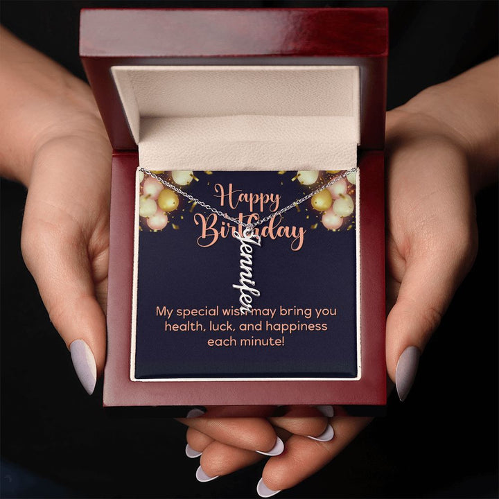 Happy Birthday | My Special Wish - Personalized Vertical Name Necklace