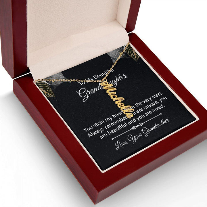 To My Beautiful Granddaughter | You are beautiful and you are loved - Personalized Vertical Name Necklace