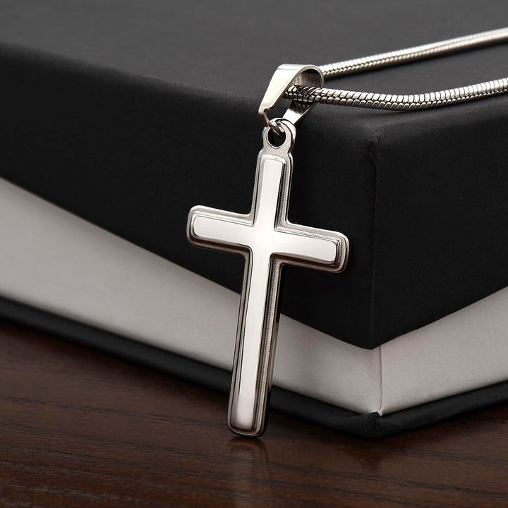 For We Live By Faith, Not By Sight - Stainless Cross Necklace with Ball Chain