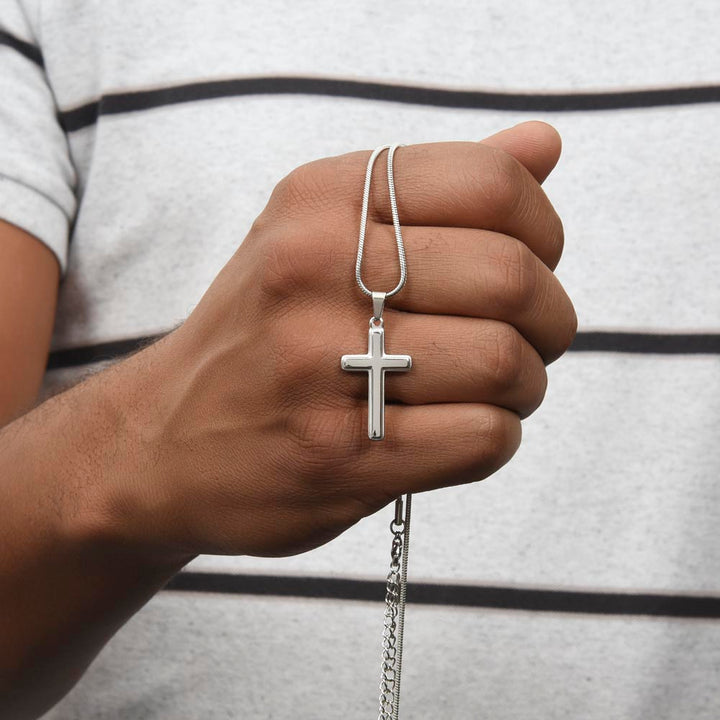 For We Live By Faith, Not By Sight - Stainless Cross Necklace with Ball Chain