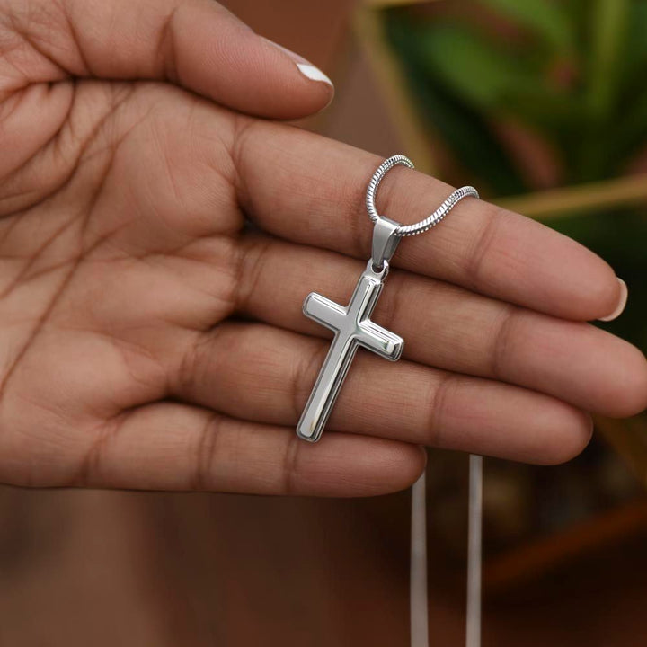 For We Live By Faith, Not By Sight - Stainless Cross Necklace with Ball Chain
