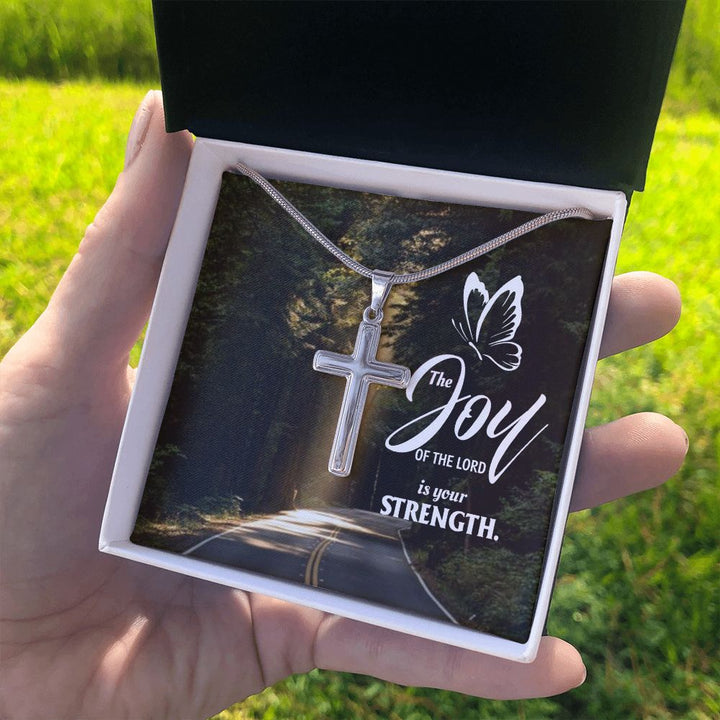 Joy of the Lord is your Strength - Stainless Cross Necklace with Ball Chain