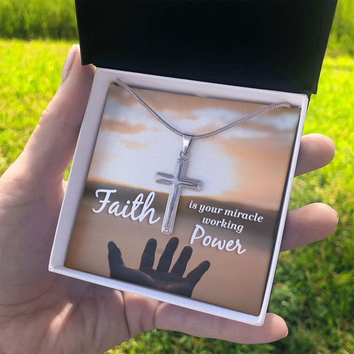 Faith is  your miracle working power - Stainless Cross Necklace with Ball Chain
