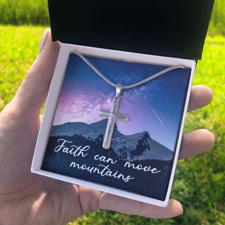 Faith Can Move Mountains - Stainless Cross Necklace with Ball Chain