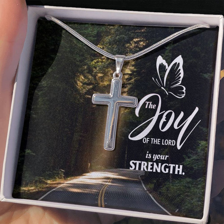 Joy of the Lord is your Strength - Stainless Cross Necklace with Ball Chain