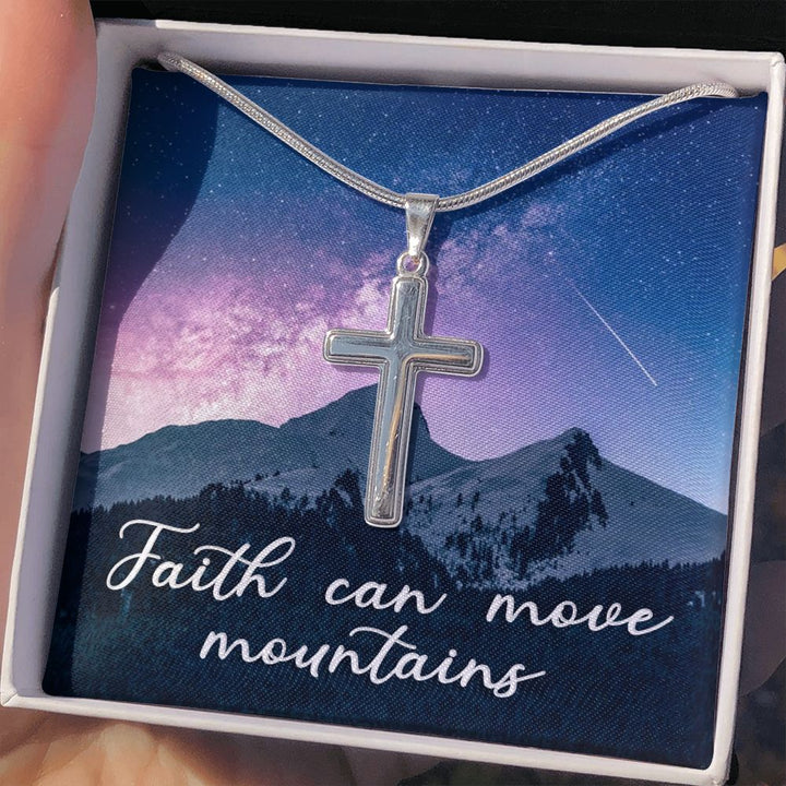 Faith Can Move Mountains - Stainless Cross Necklace with Ball Chain