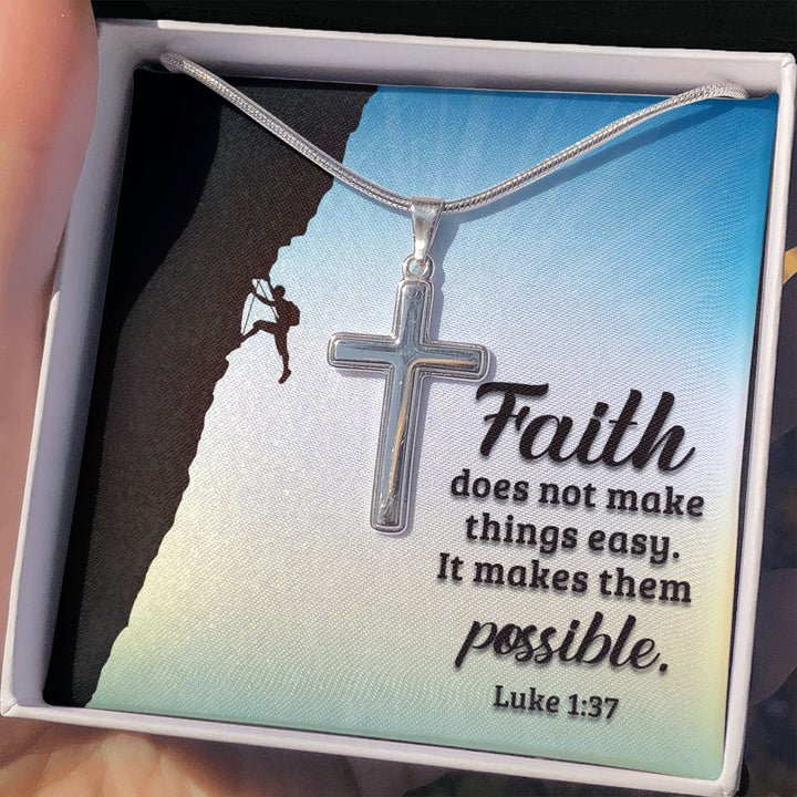 Faith | Luke 1:37 - Stainless Cross Necklace with Ball Chain