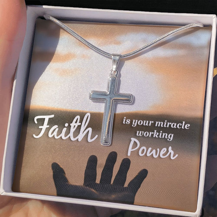 Faith is  your miracle working power - Stainless Cross Necklace with Ball Chain