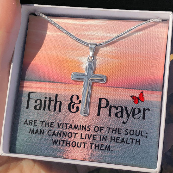 Faith | Faith and Prayer - Stainless Cross Necklace with Ball Chain
