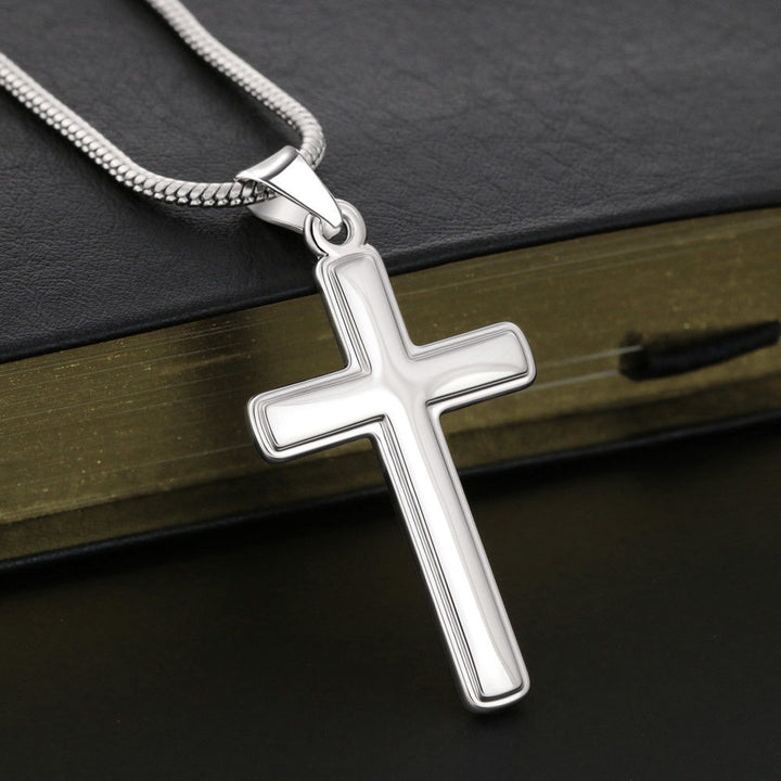 For We Live By Faith, Not By Sight - Stainless Cross Necklace with Ball Chain