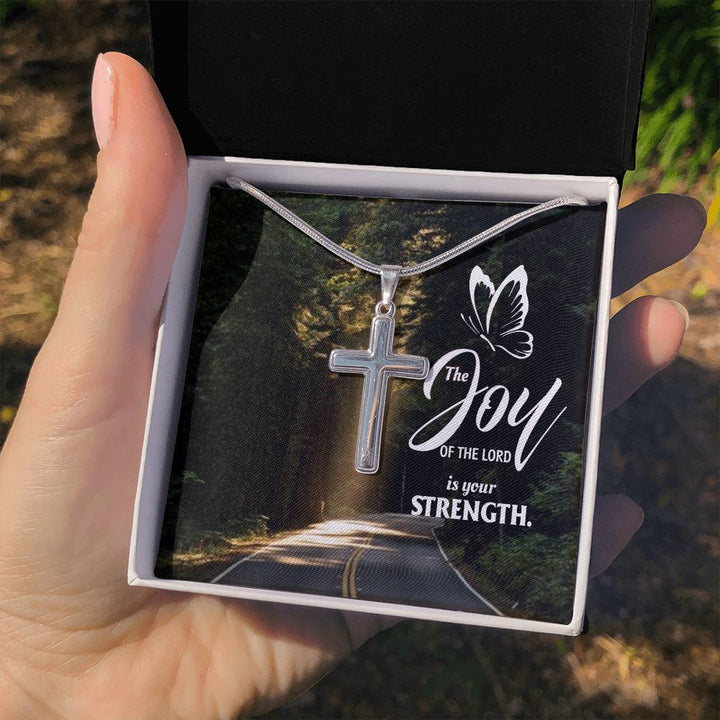 Joy of the Lord is your Strength - Stainless Cross Necklace with Ball Chain